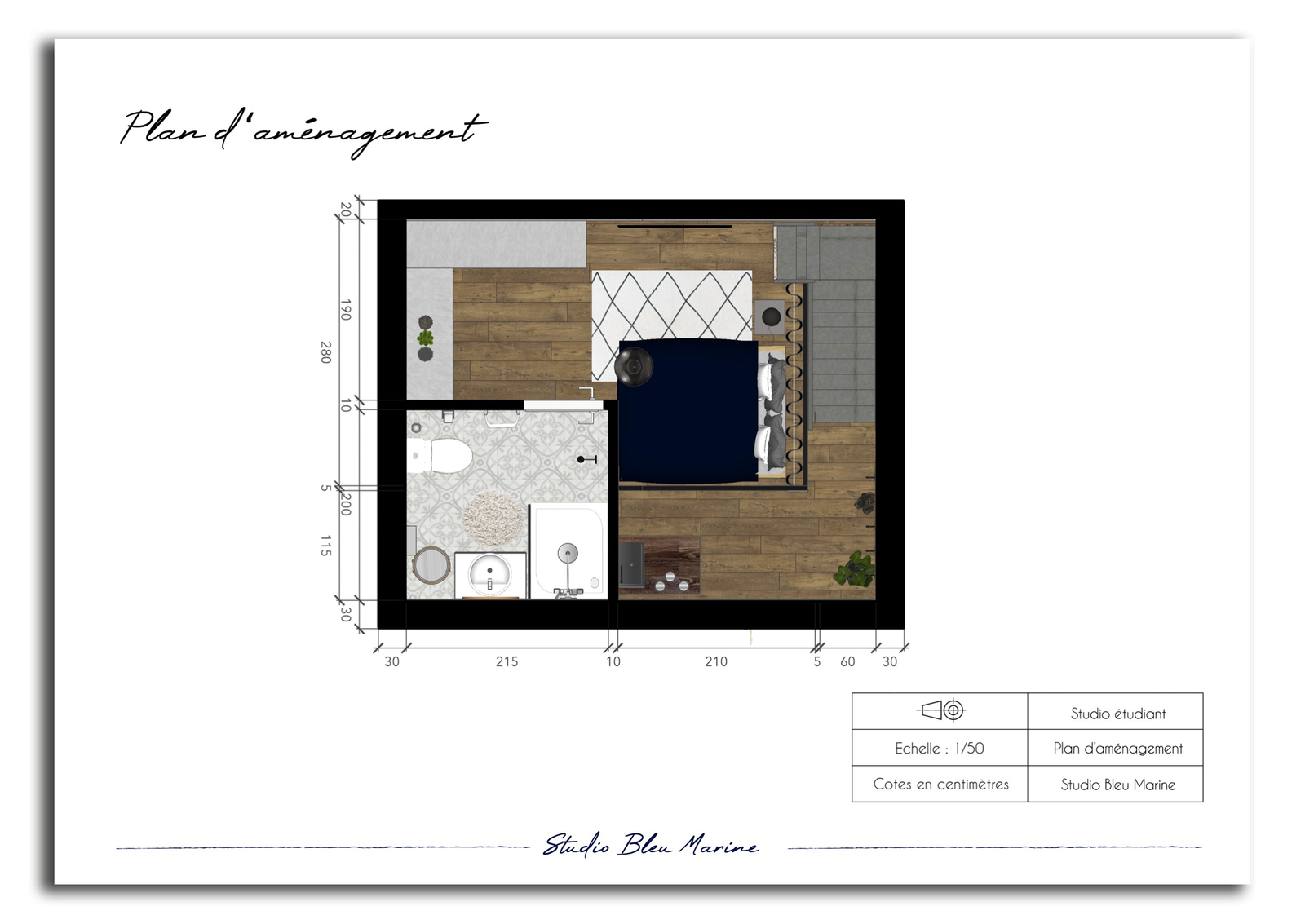 Plan en 2D d’une pièce qui permet de définir la disposition du mobilier dans le futur espace.